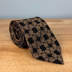 Jos A Bank Signature Collection 3.5" Tie Black Brown Floral Leaf Silk Necktie